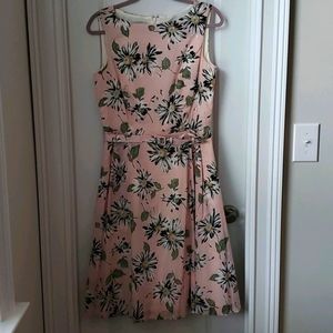 Light pink floral belted sleeveless dress